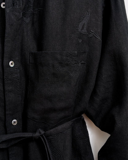 Linen Pelican Maxi Shirt Dress Black Billy Reid