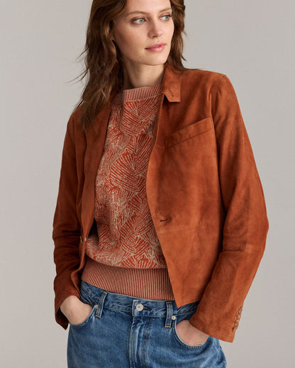 Raw Edge Suede Cropped Jacket Bombay Brown Billy Reid