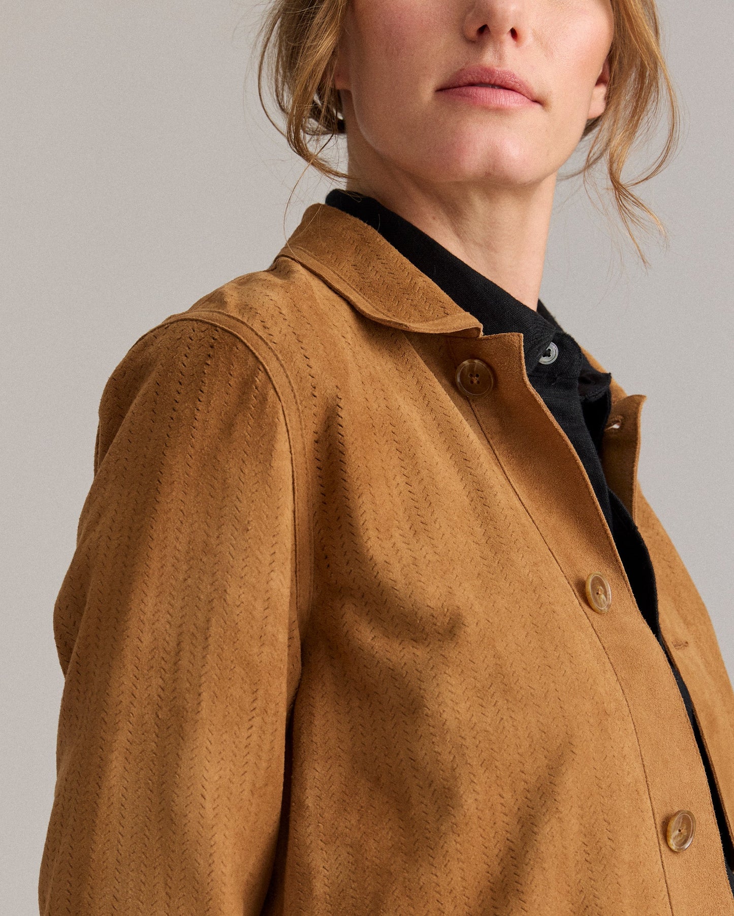 Perforated Suede Driving Jacket Tan Billy Reid