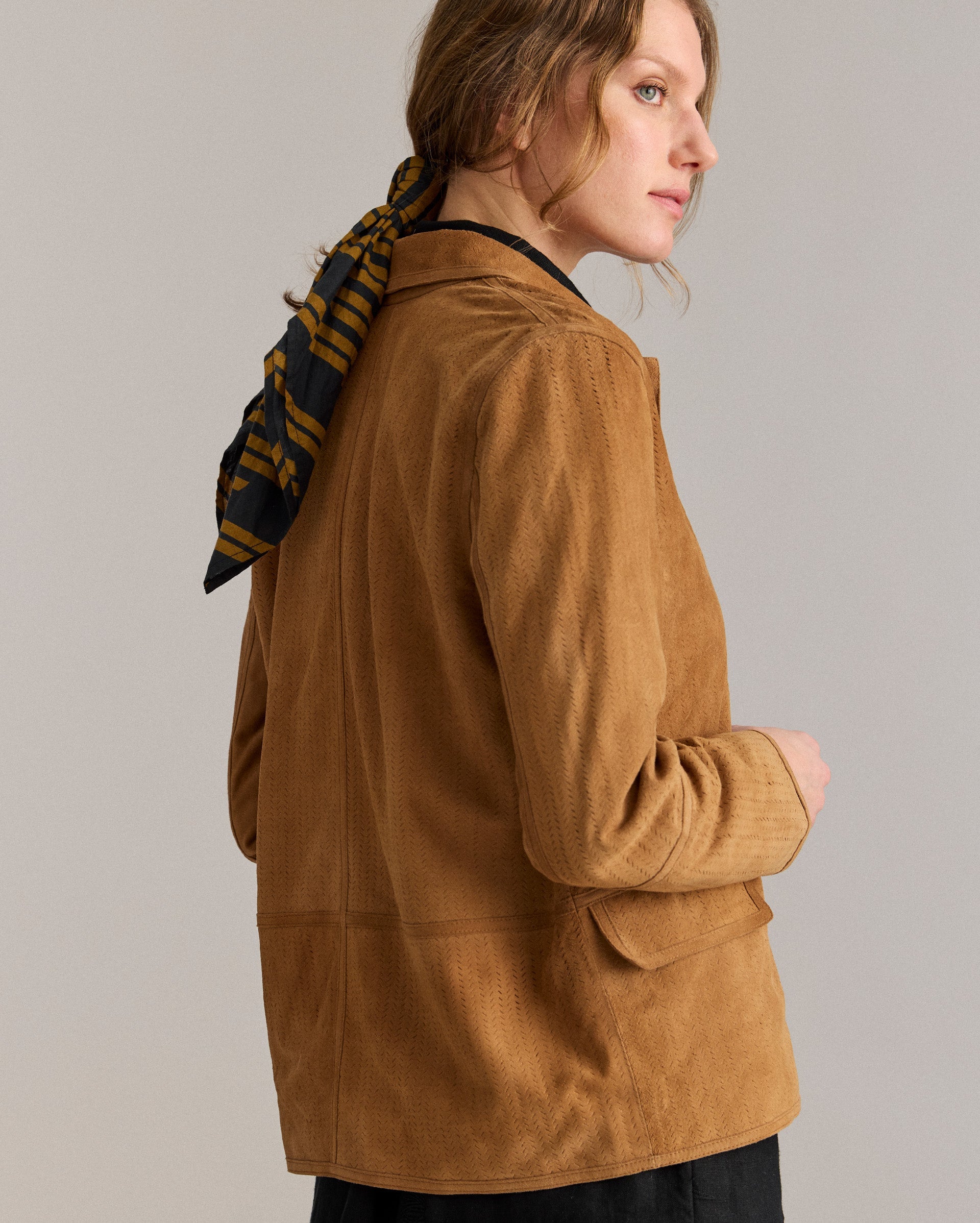 Perforated Suede Driving Jacket Tan Billy Reid