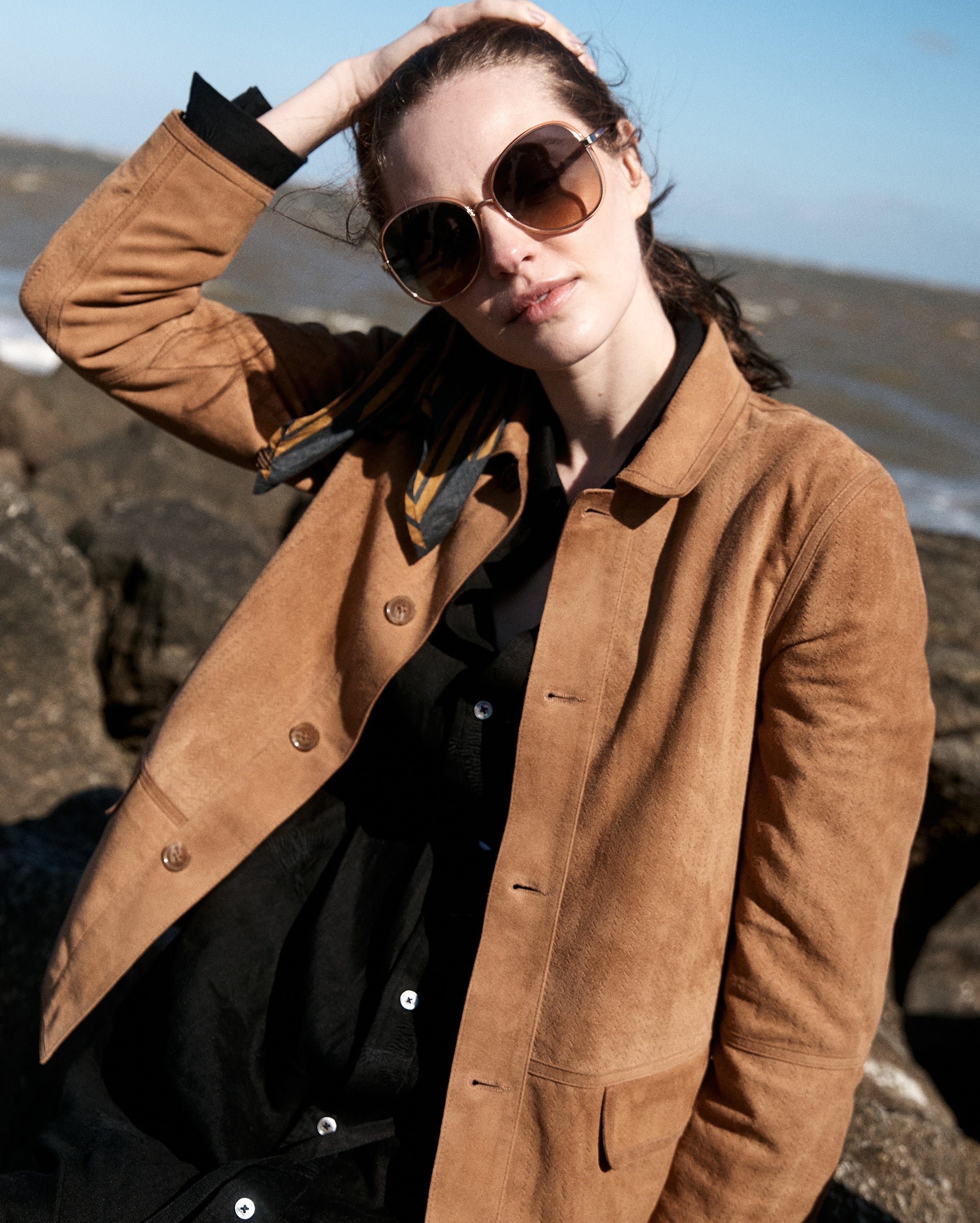 Perforated Suede Driving Jacket Tan Billy Reid