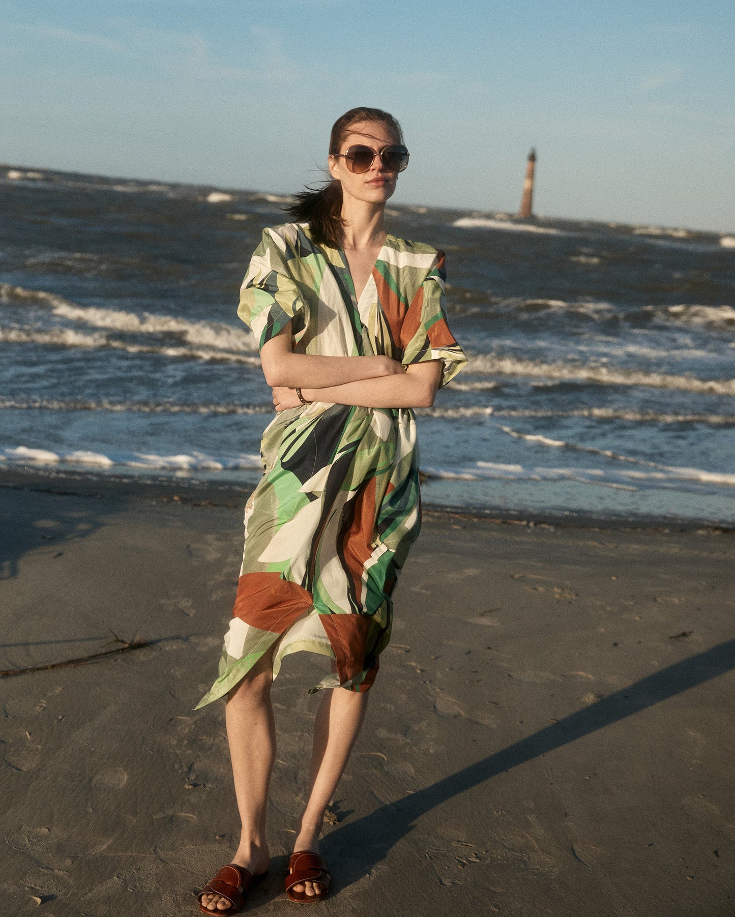 Collage Tropical Silk V-Pleat Maxi Dress Green Multi Billy Reid