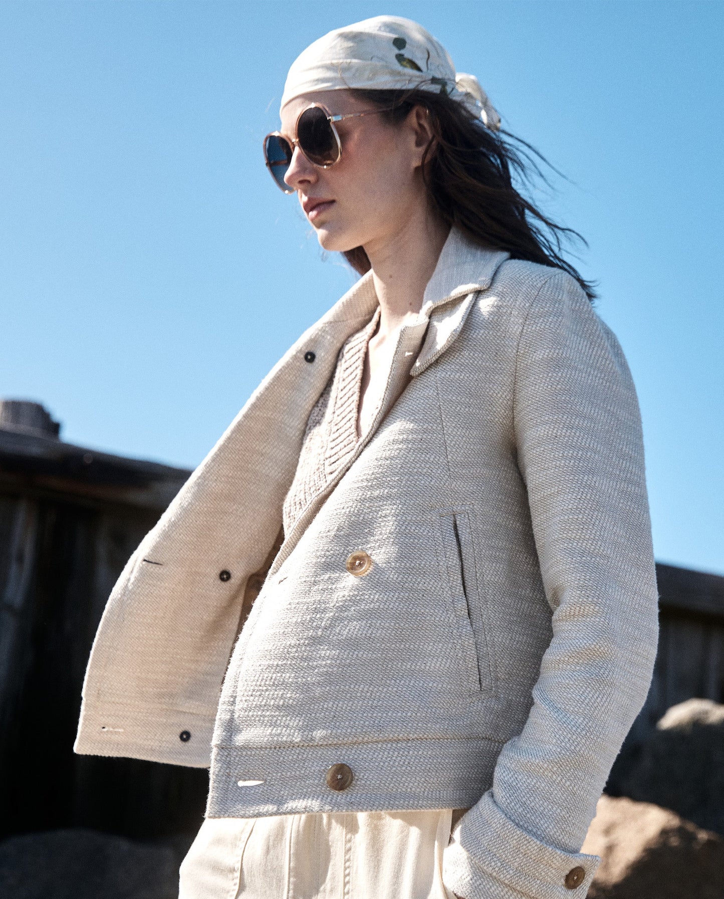 Cropped Spring Bond Peacoat Ivory Billy Reid