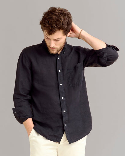 Tuscumbia Linen Shirt Button Down Black Billy Reid