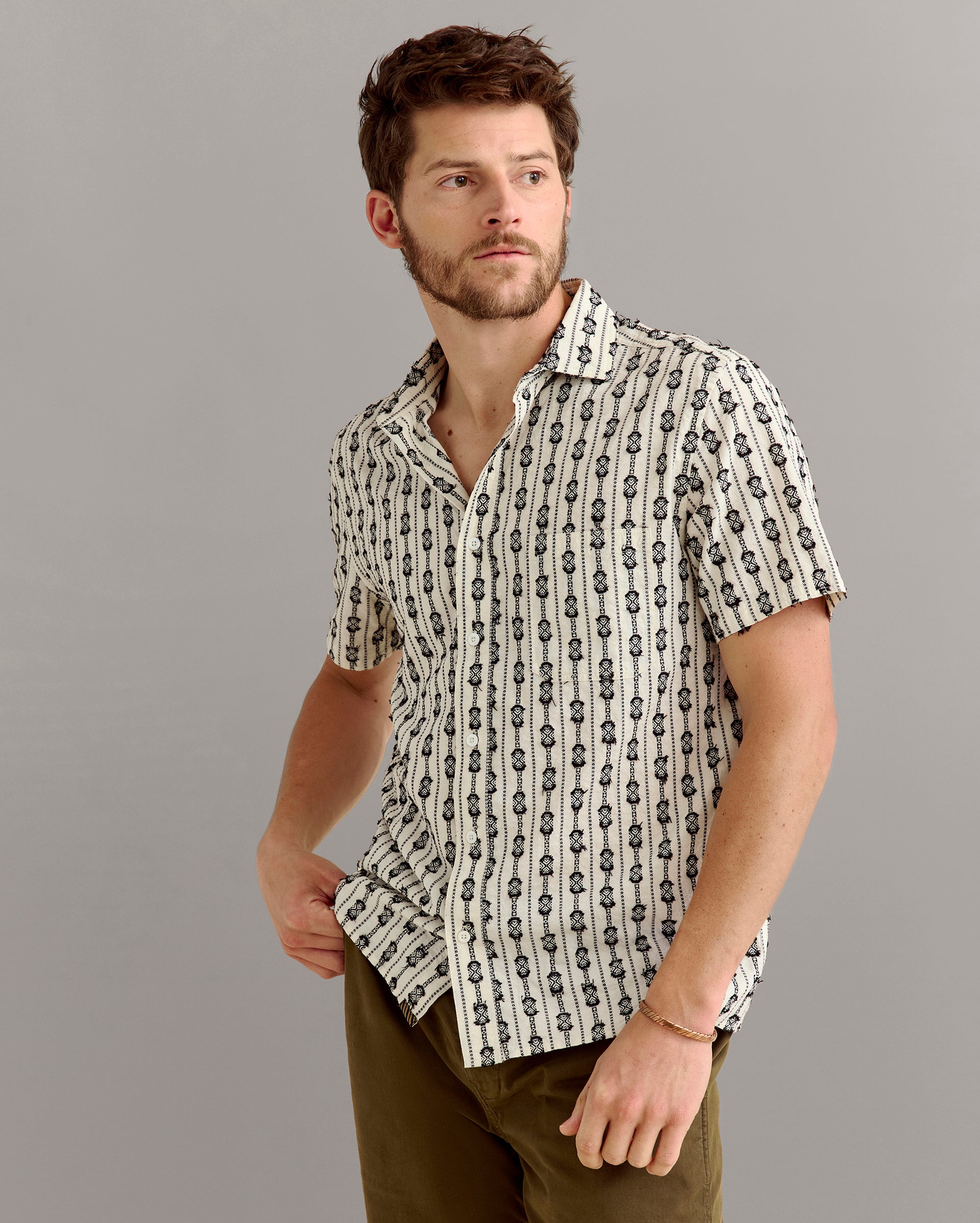 Short Sleeve Boucle Treme Shirt Black White Billy Reid