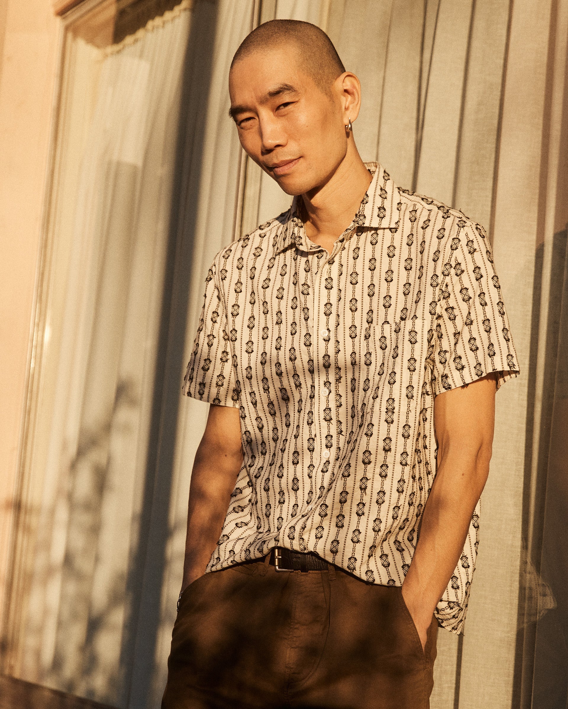 Short Sleeve Boucle Treme Shirt Black White Billy Reid