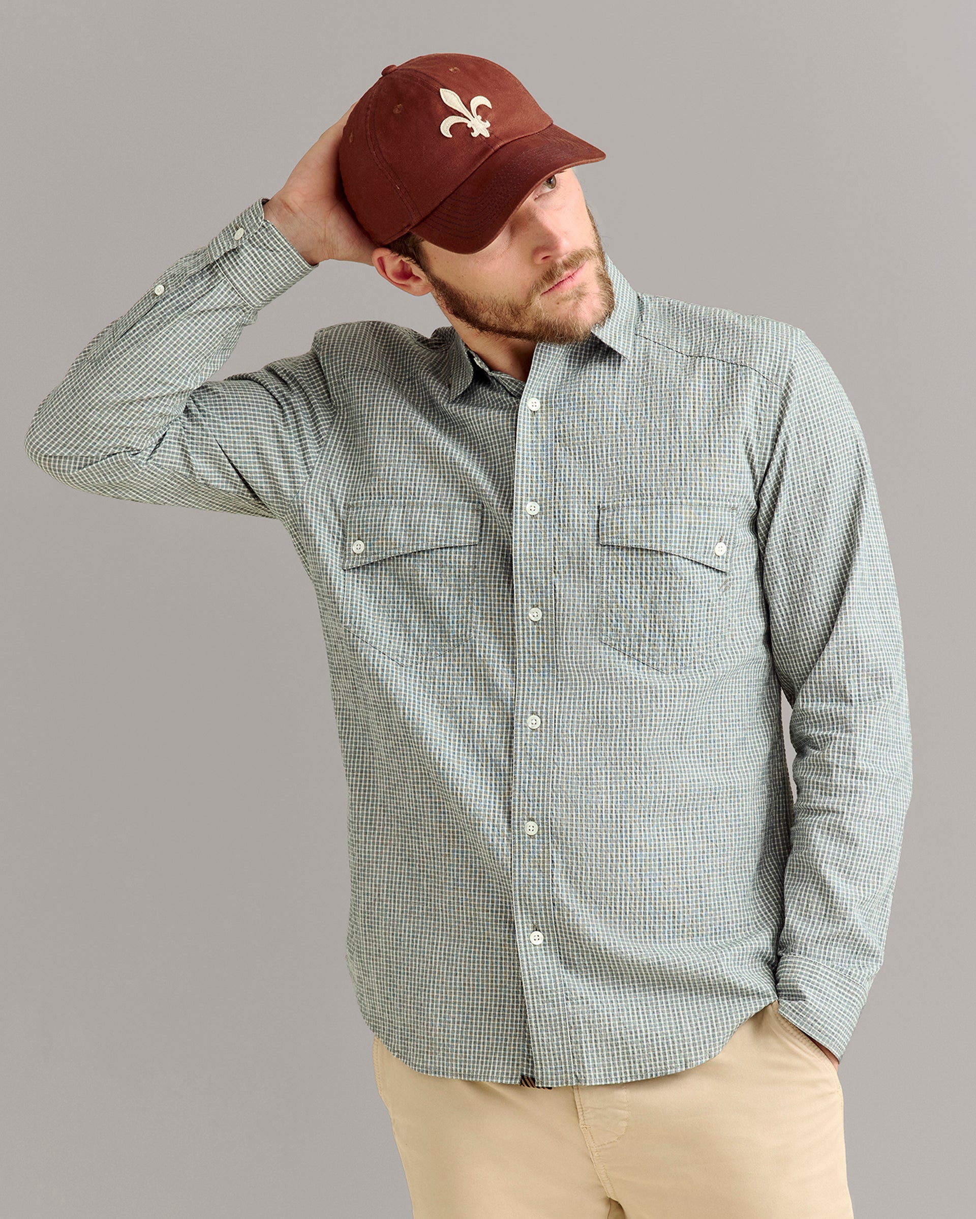 Micro-Check Seersucker Shirt Scarab Billy Reid