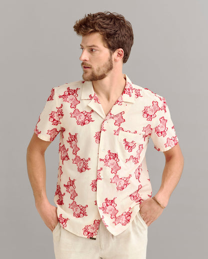 Short Sleeve Floral Jacquard Shirt Red Billy Reid