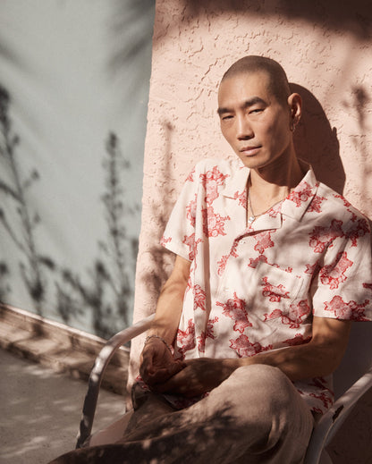 Short Sleeve Floral Jacquard Shirt Red Billy Reid