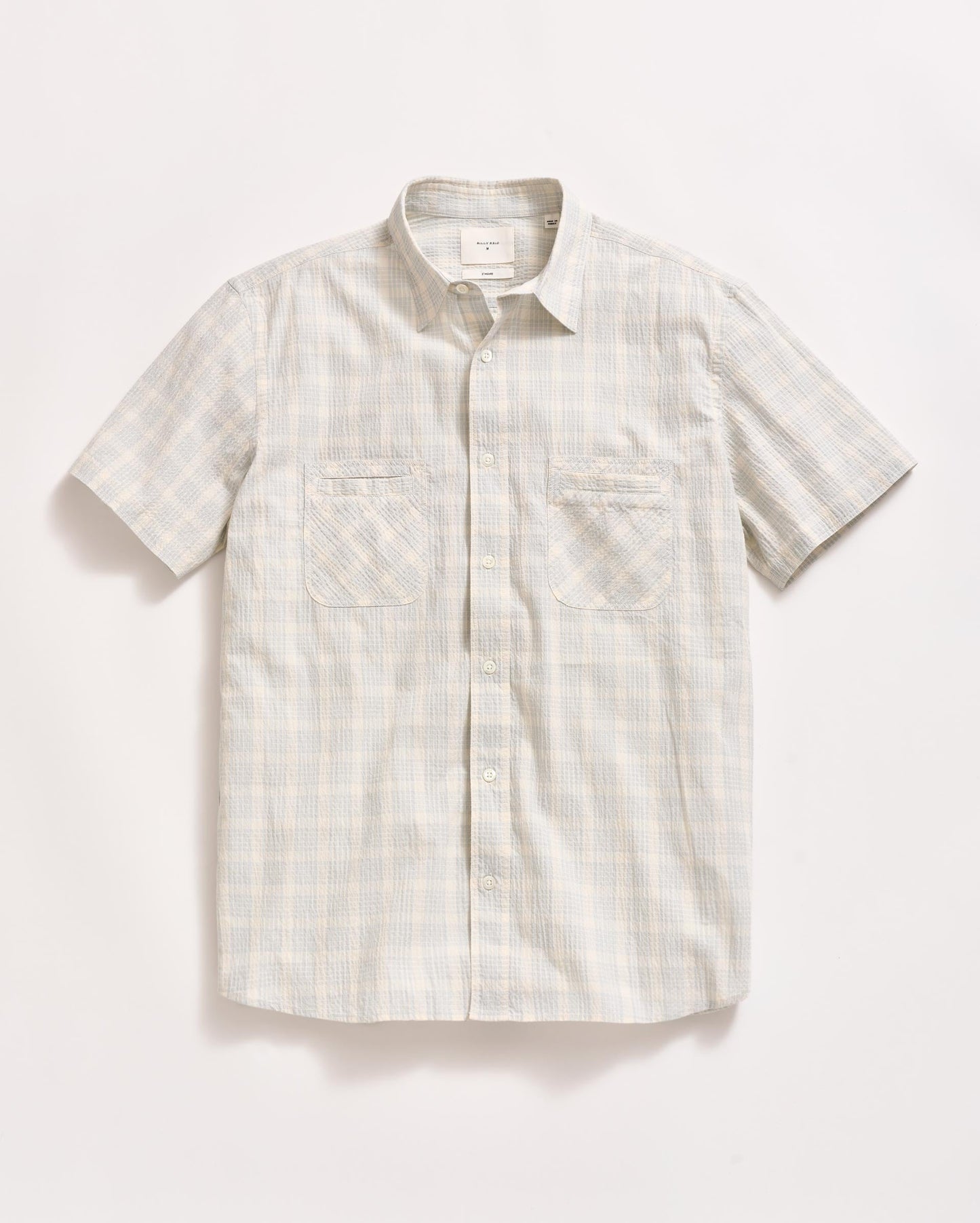 Short Sleeve Seersucker Donelson Shirt Dew Blue Billy Reid