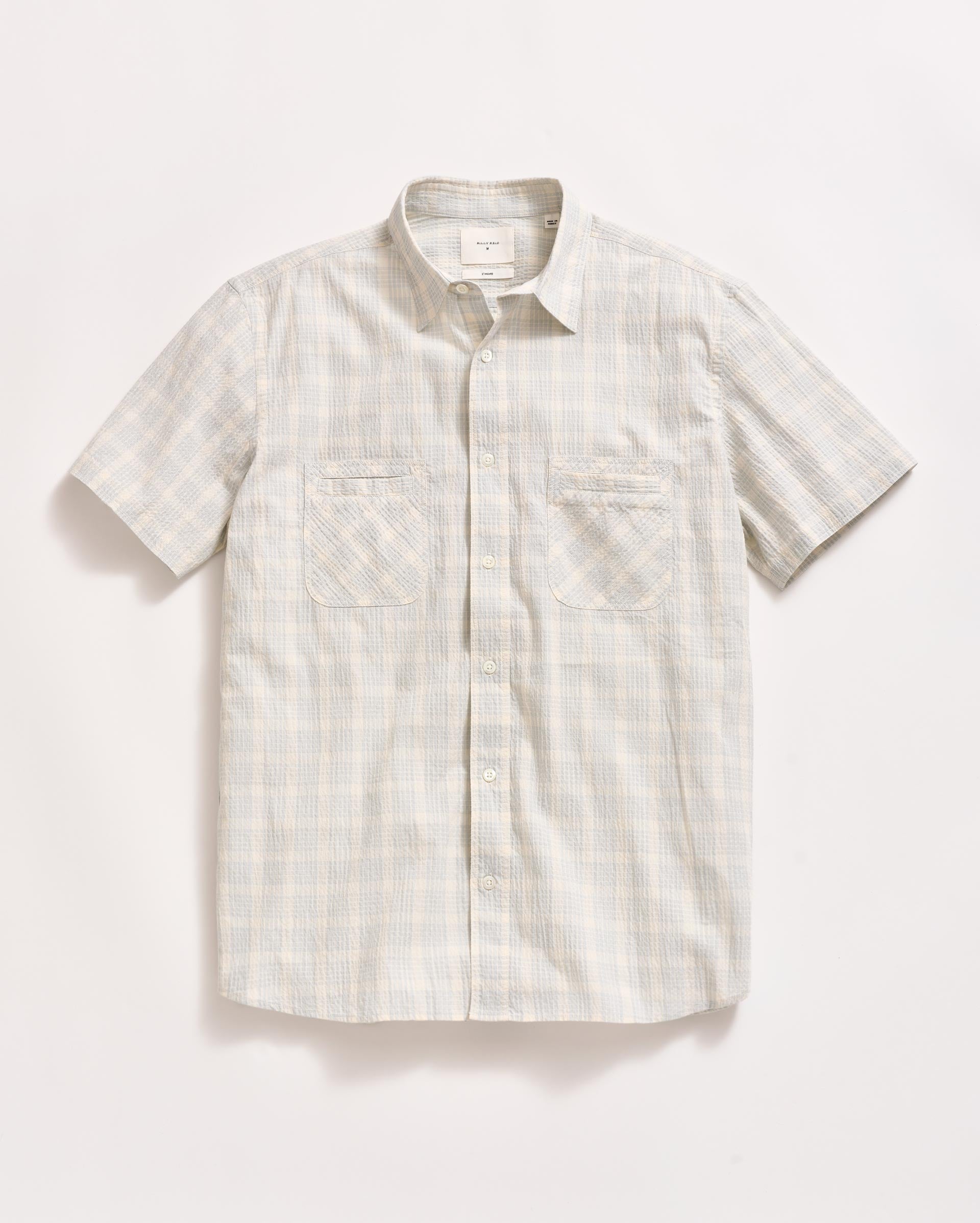 Short Sleeve Seersucker Donelson Shirt Dew Blue Billy Reid