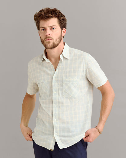 Short Sleeve Seersucker Donelson Shirt Dew Blue Billy Reid