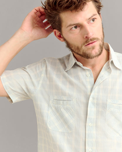 Short Sleeve Seersucker Donelson Shirt Dew Blue Billy Reid