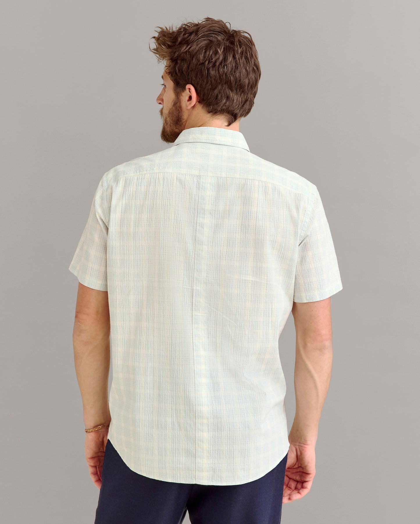 Short Sleeve Seersucker Donelson Shirt Dew Blue Billy Reid