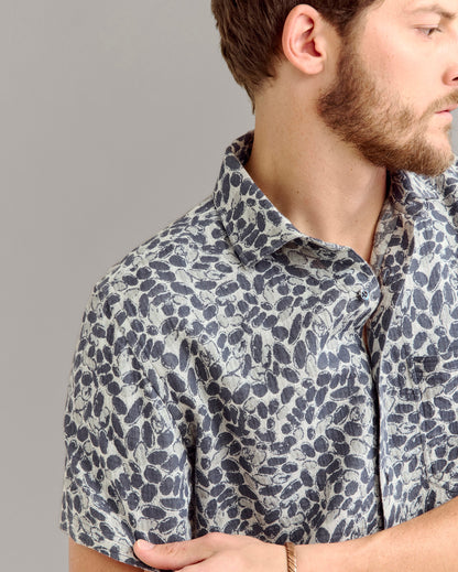 Short Sleeve Pebble Jacquard Treme Shirt Charcoal/Multi Billy Reid