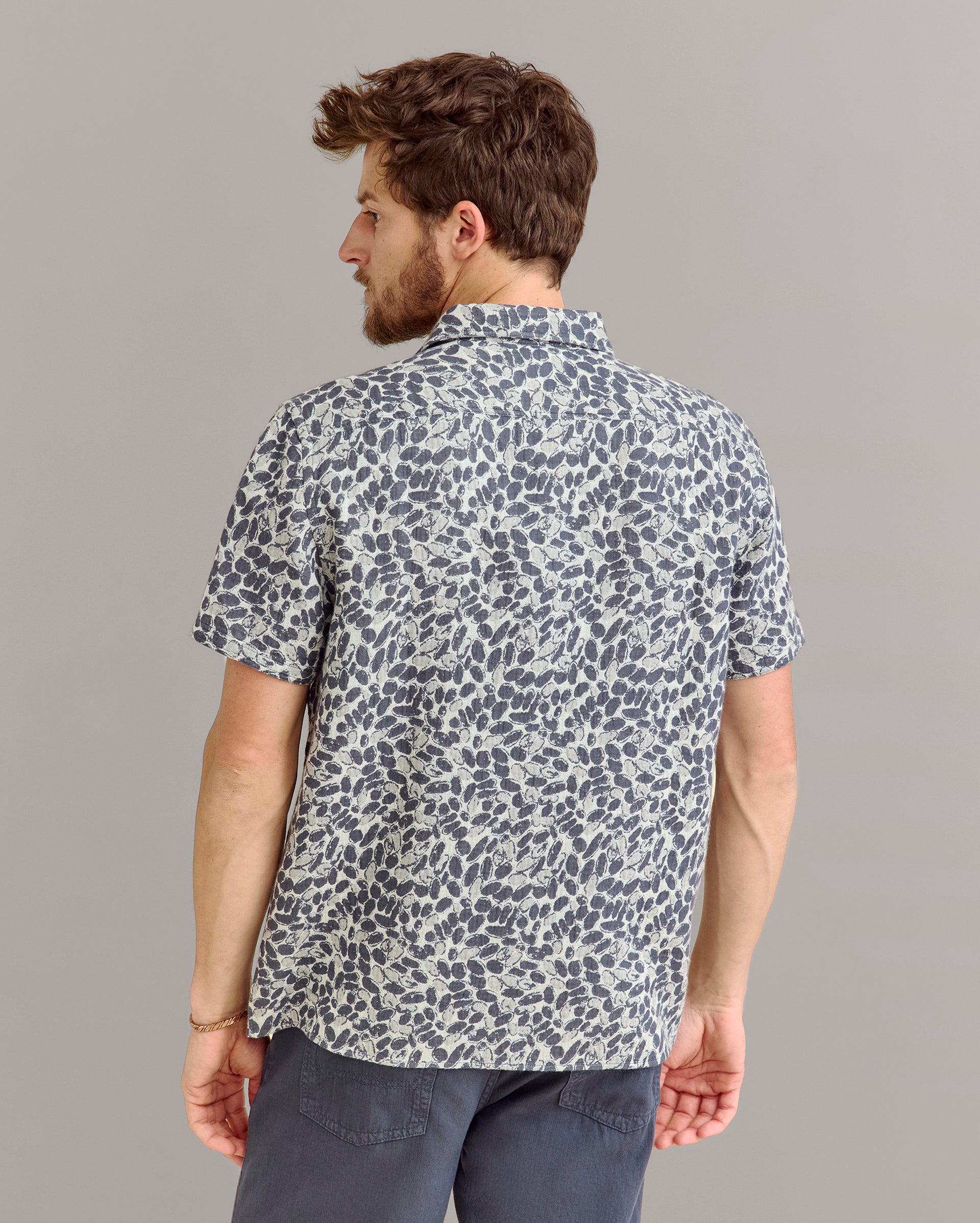 Short Sleeve Pebble Jacquard Treme Shirt Charcoal/Multi Billy Reid