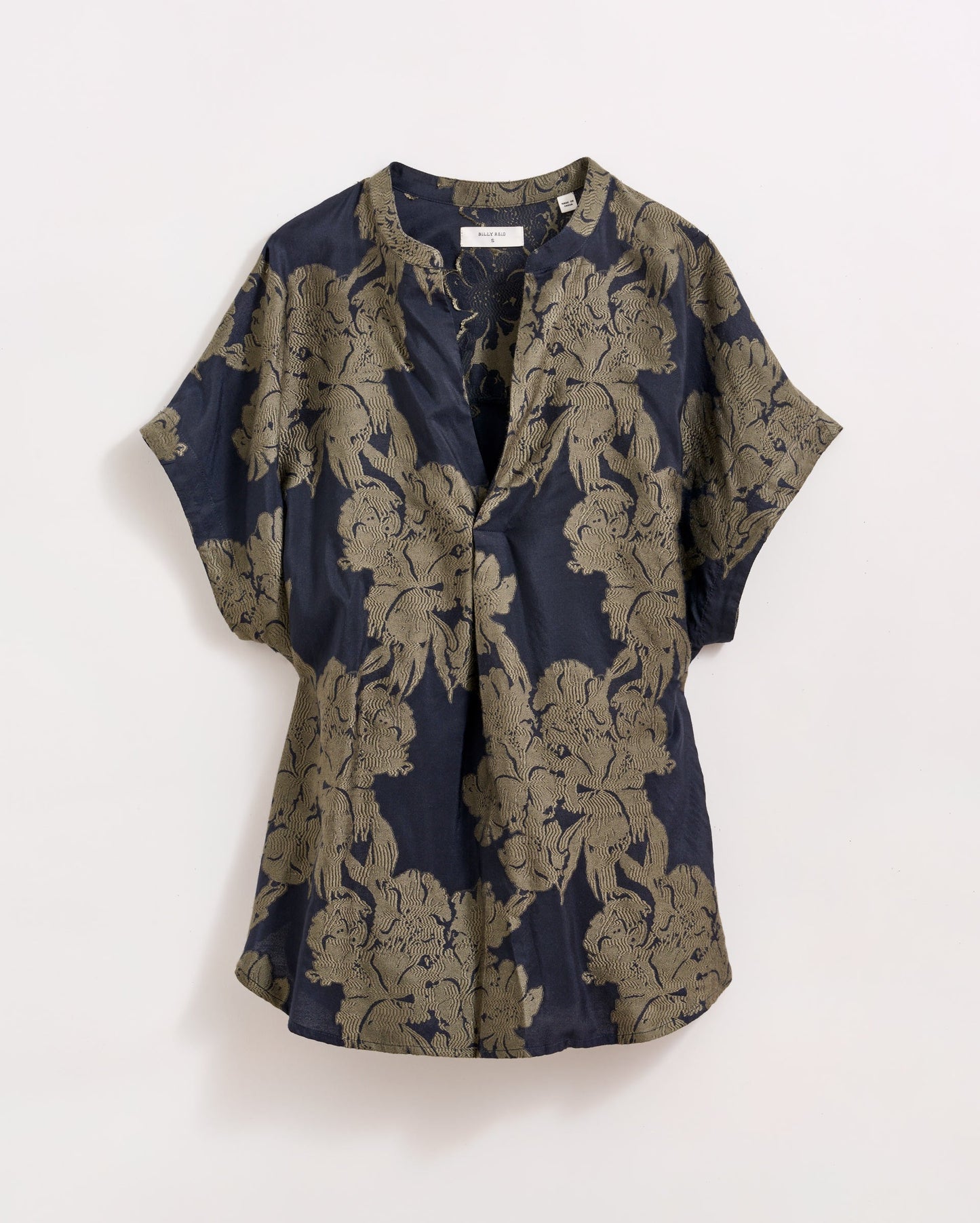 Juniper Jacquard Short Sleeve Blouse Carbon Blue/Olive Billy Reid