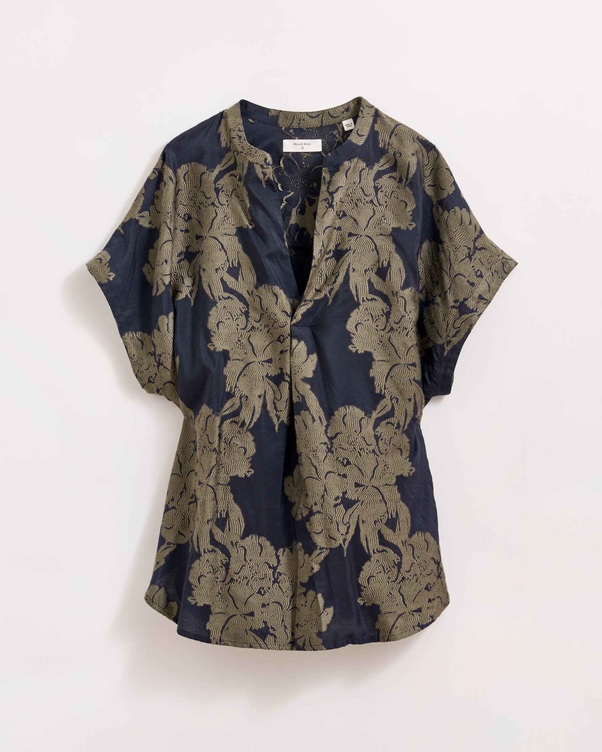 Juniper Jacquard Short Sleeve Blouse Carbon Blue/Olive Billy Reid