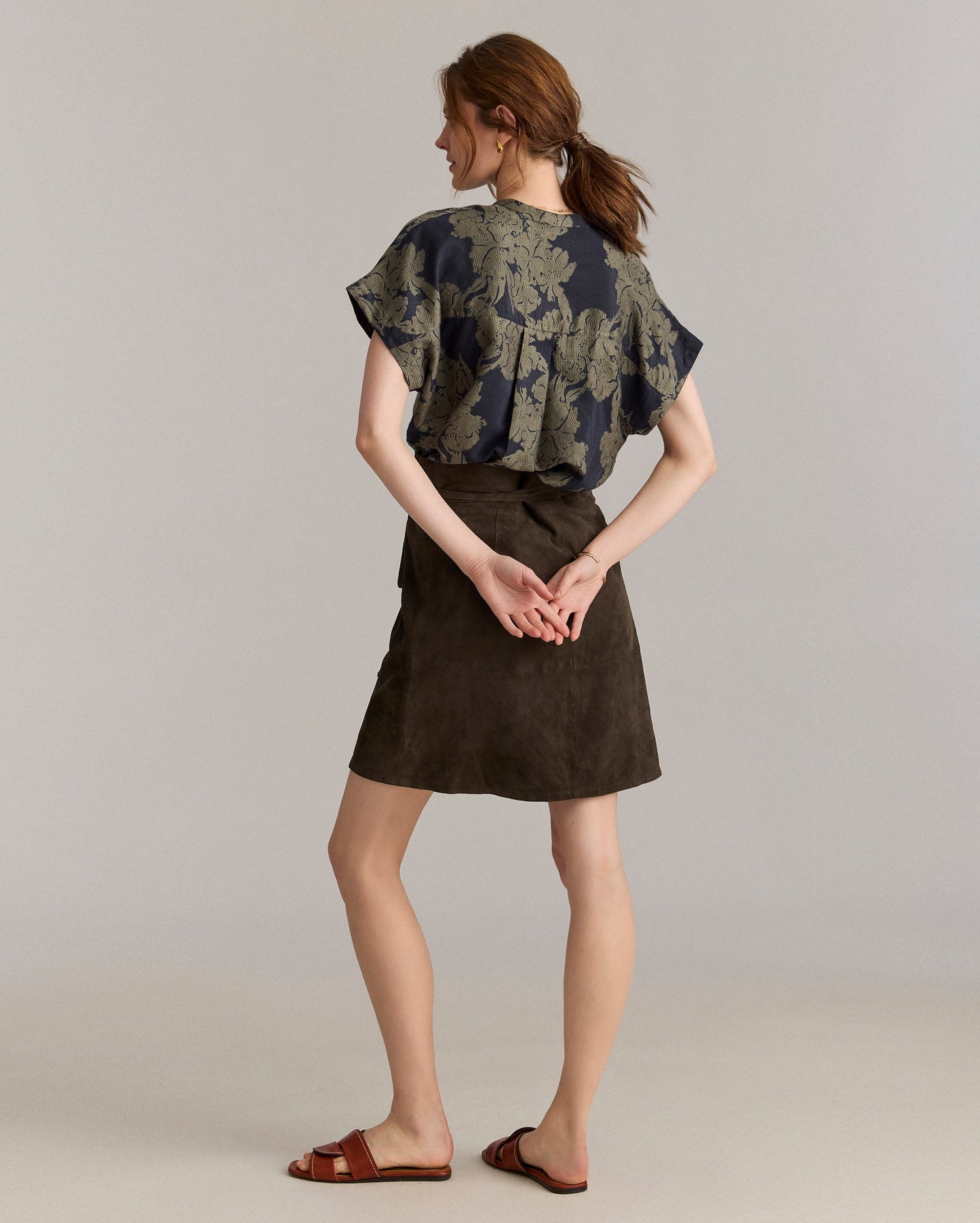 Juniper Jacquard Short Sleeve Blouse Carbon Blue/Olive Billy Reid