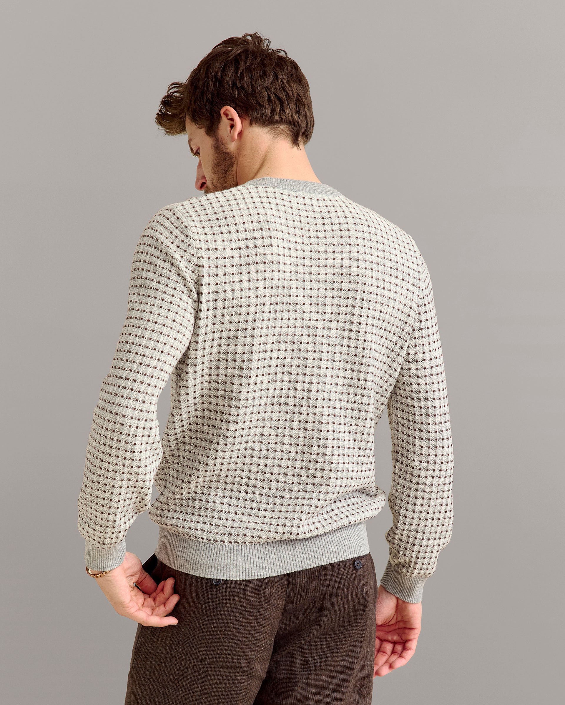 Grid Texture Jacquard Crew Multi Billy Reid