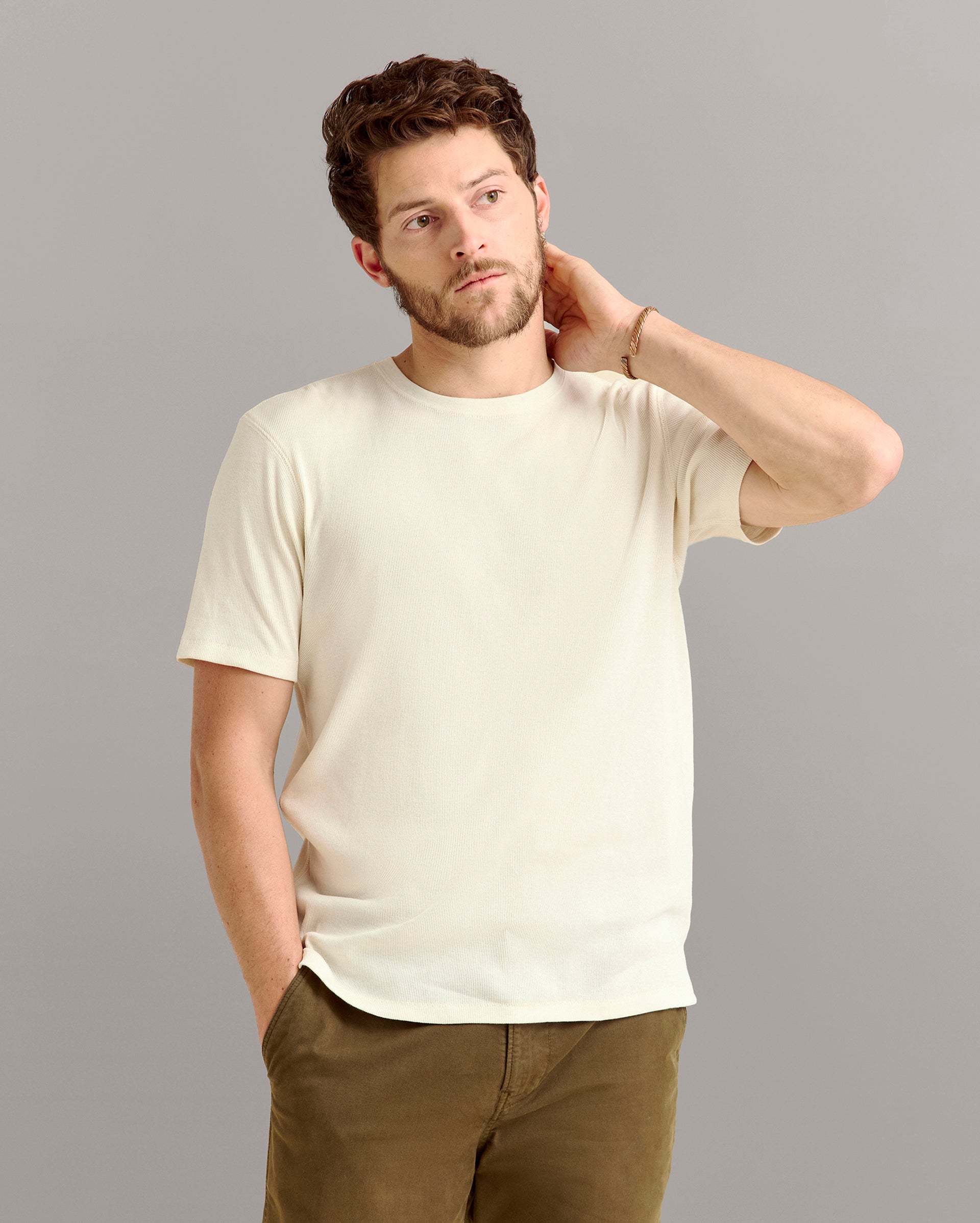 Short Sleeve Rib Crew Tinted White Billy Reid
