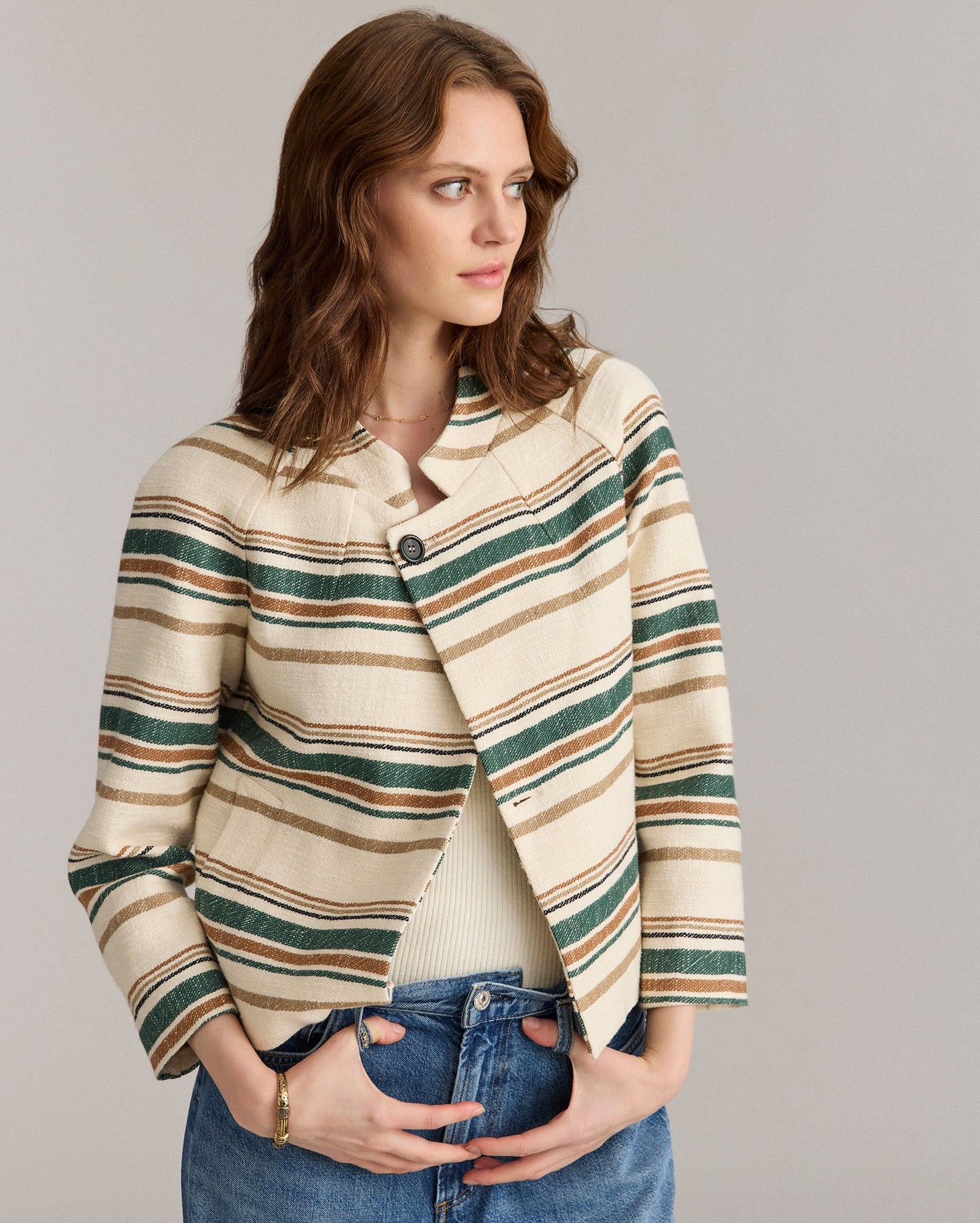 Desert Stripe Cropped Jacket Natural Green Billy Reid