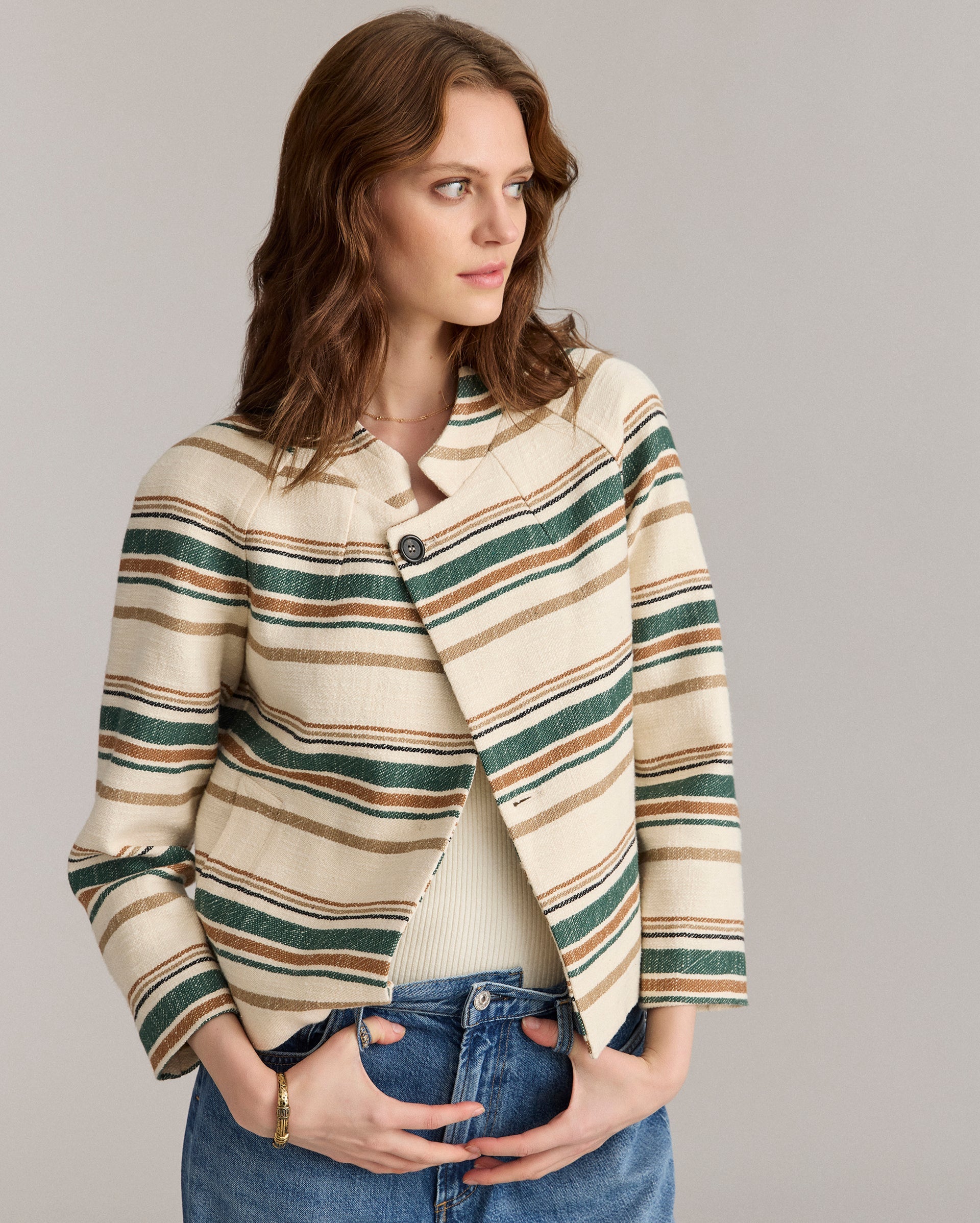 Desert Stripe Cropped Jacket Natural Green Billy Reid