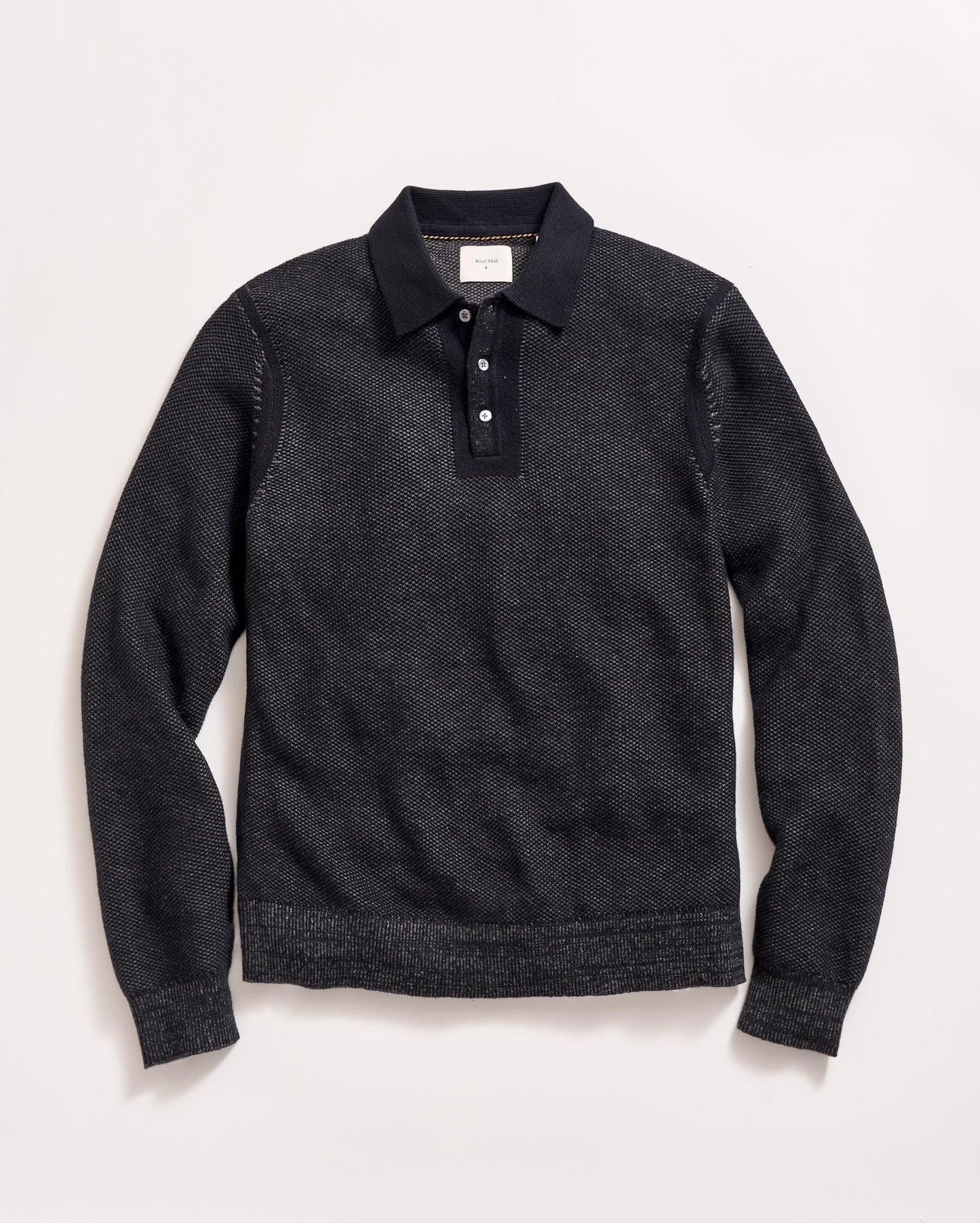 Long Sleeve Geo Float Jacquard Polo Black Asphalt Billy Reid