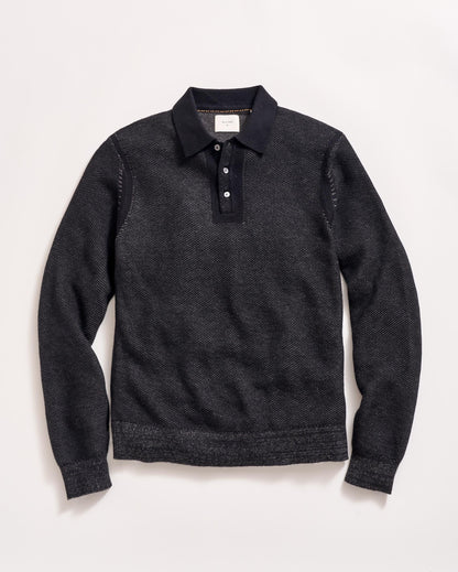 Long Sleeve Geo Float Jacquard Polo Black Asphalt Billy Reid
