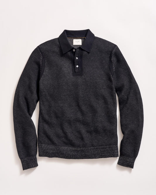 Long Sleeve Geo Float Jacquard Polo Black Asphalt Billy Reid