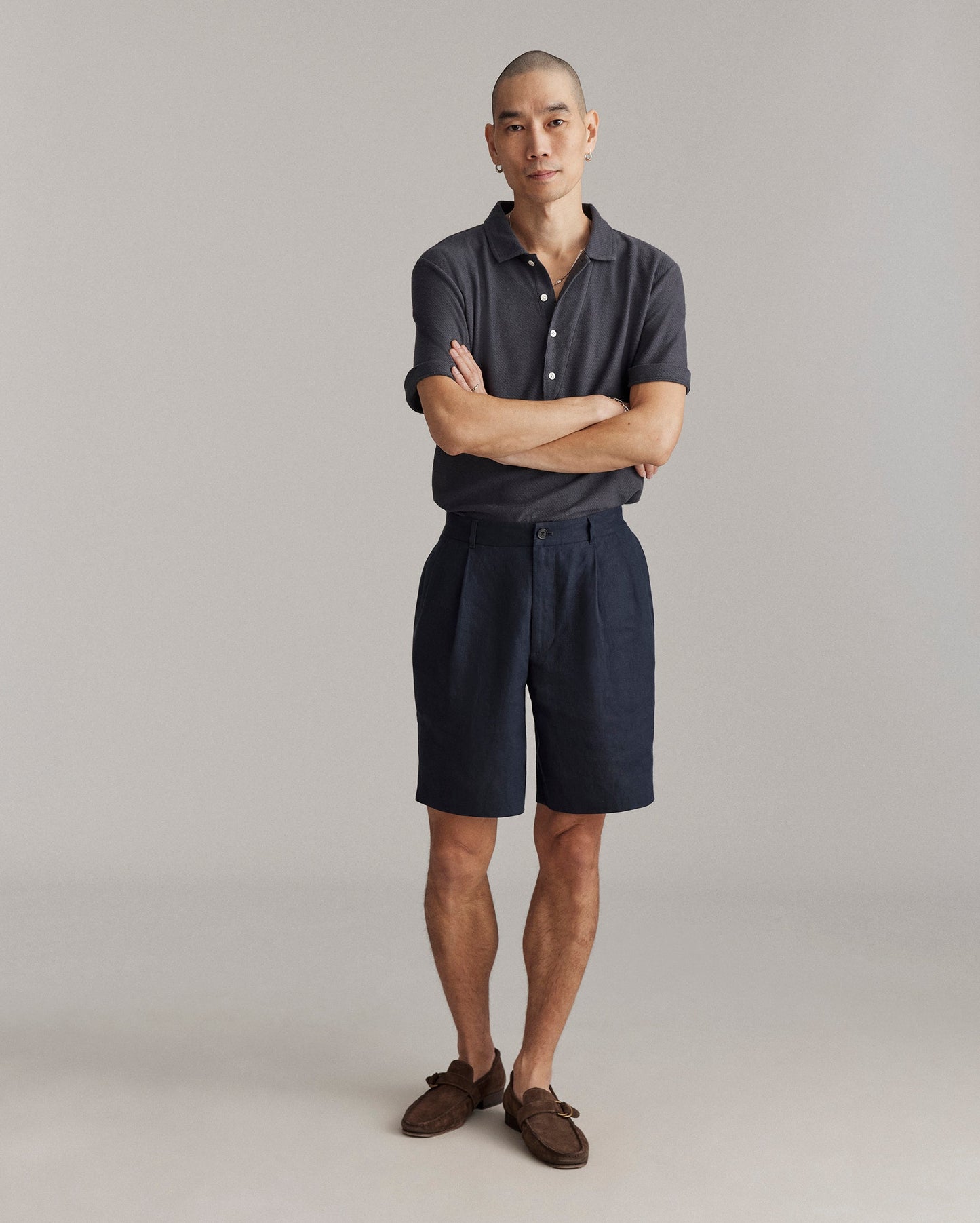 Double Pleated Short Carbon Blue Billy Reid