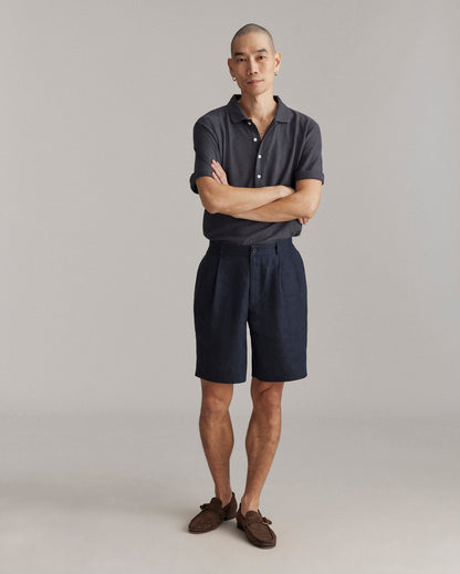 Double Pleated Short Carbon Blue Billy Reid