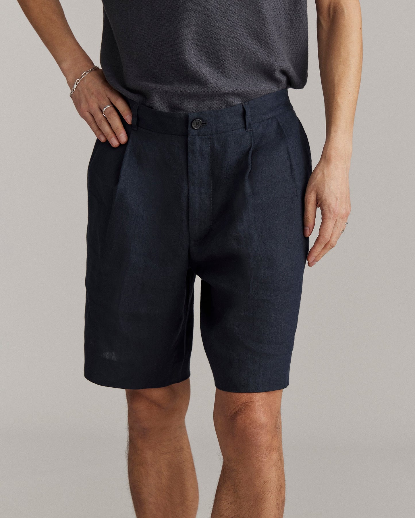 Double Pleated Short Carbon Blue Billy Reid