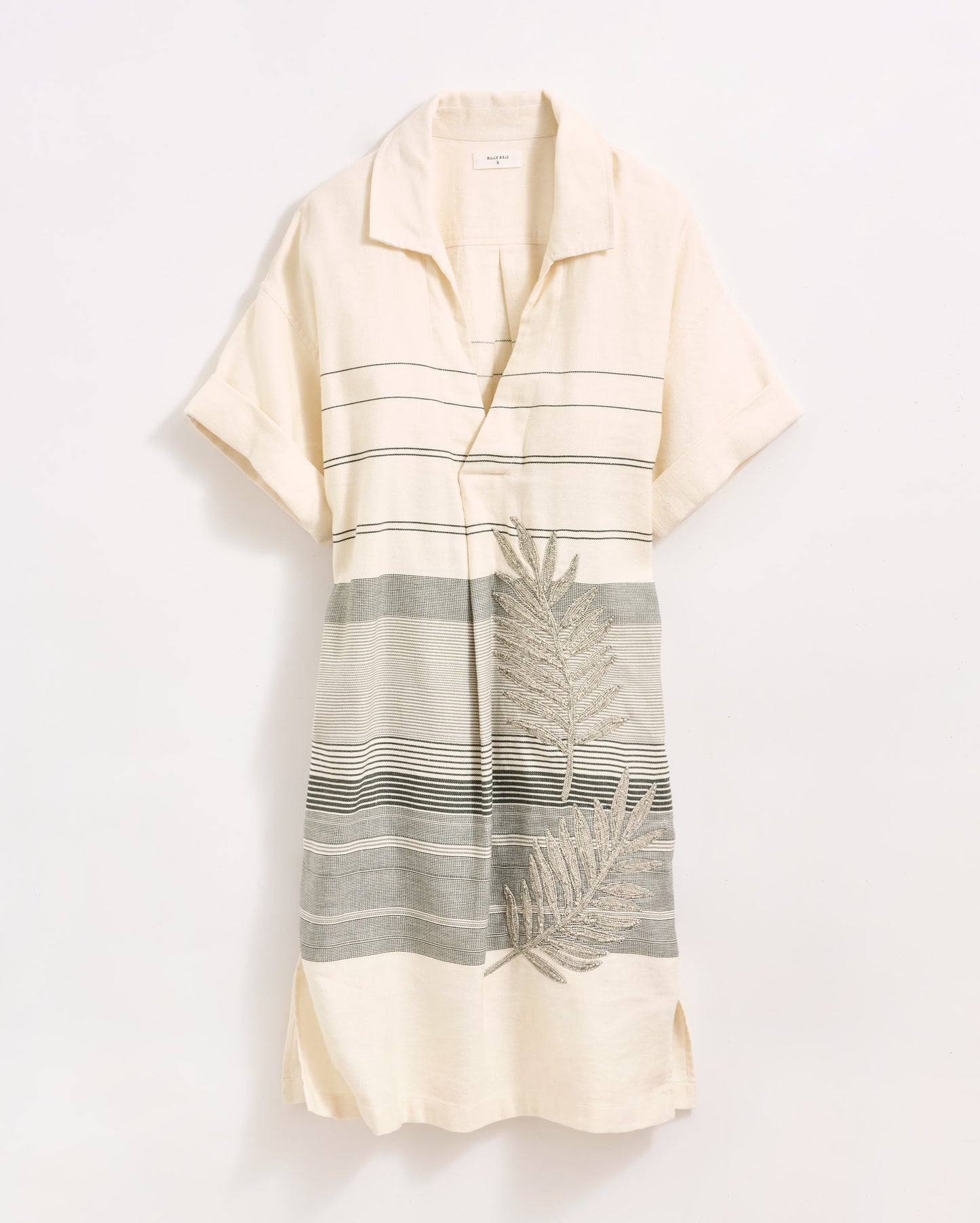 Desert Palm Embroidered Shirt Dress Natural/Green Billy Reid