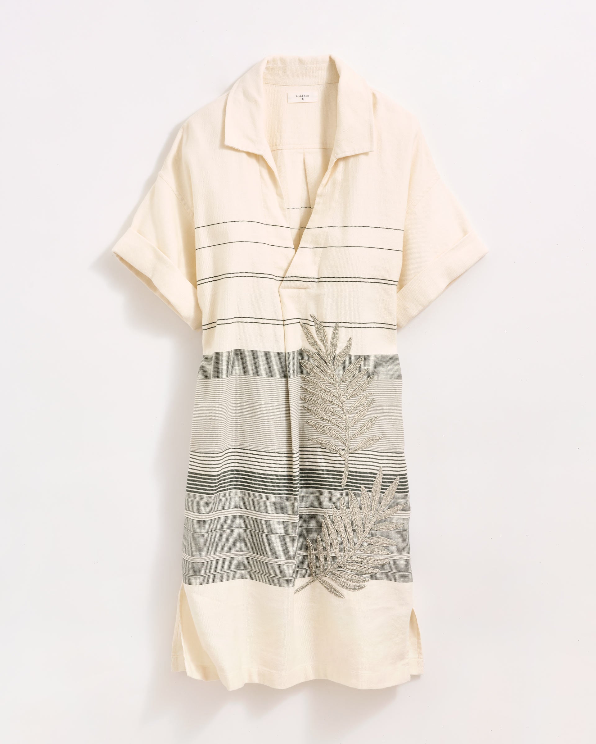 Desert Palm Embroidered Shirt Dress Natural/Green Billy Reid
