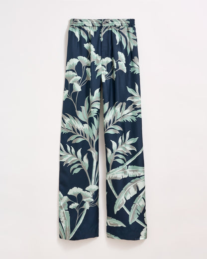 Tropical Oasis Silk Lounge Pant Navy Billy Reid