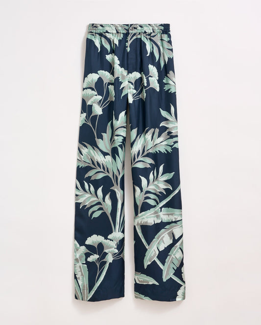Tropical Oasis Silk Lounge Pant Navy Billy Reid