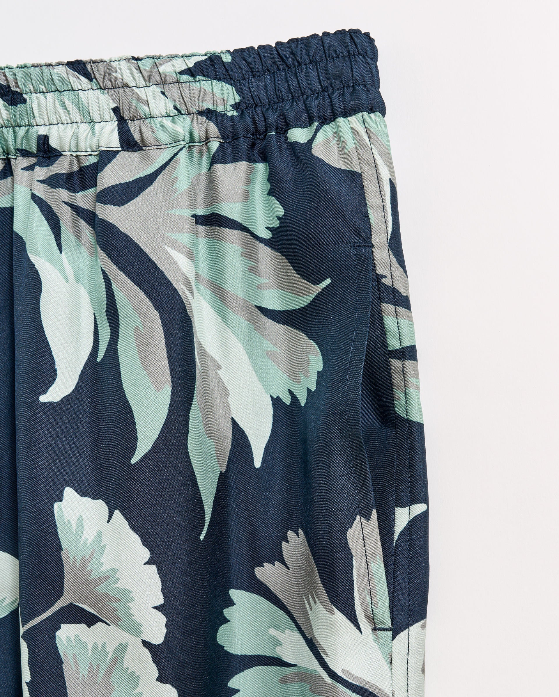 Tropical Oasis Silk Lounge Pant Navy Billy Reid