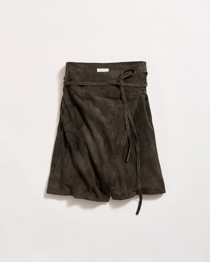 Perforated Suede Wrap Skirt Evergreen Billy Reid