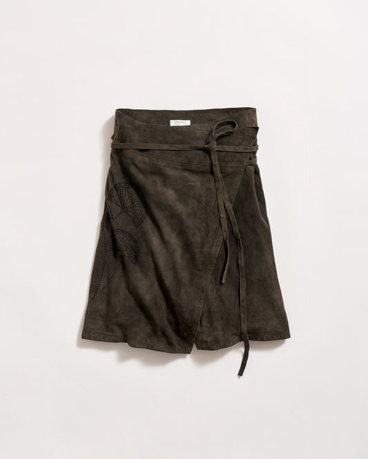 Perforated Suede Wrap Skirt Evergreen Billy Reid