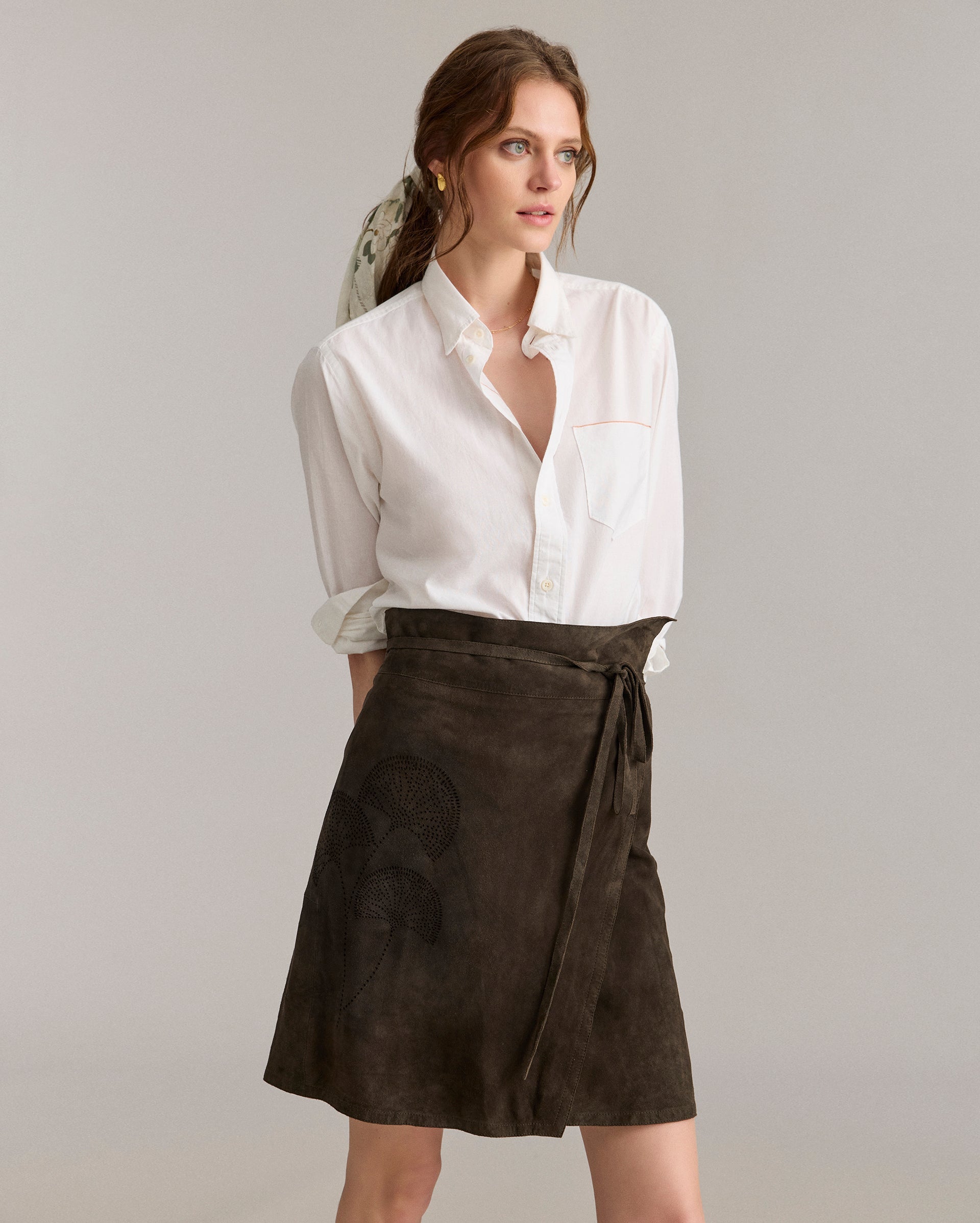 Perforated Suede Wrap Skirt Evergreen Billy Reid