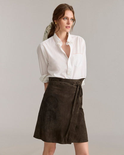 Perforated Suede Wrap Skirt Evergreen Billy Reid
