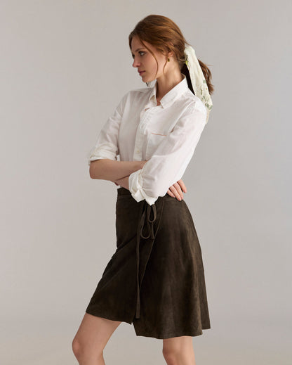 Perforated Suede Wrap Skirt Evergreen Billy Reid