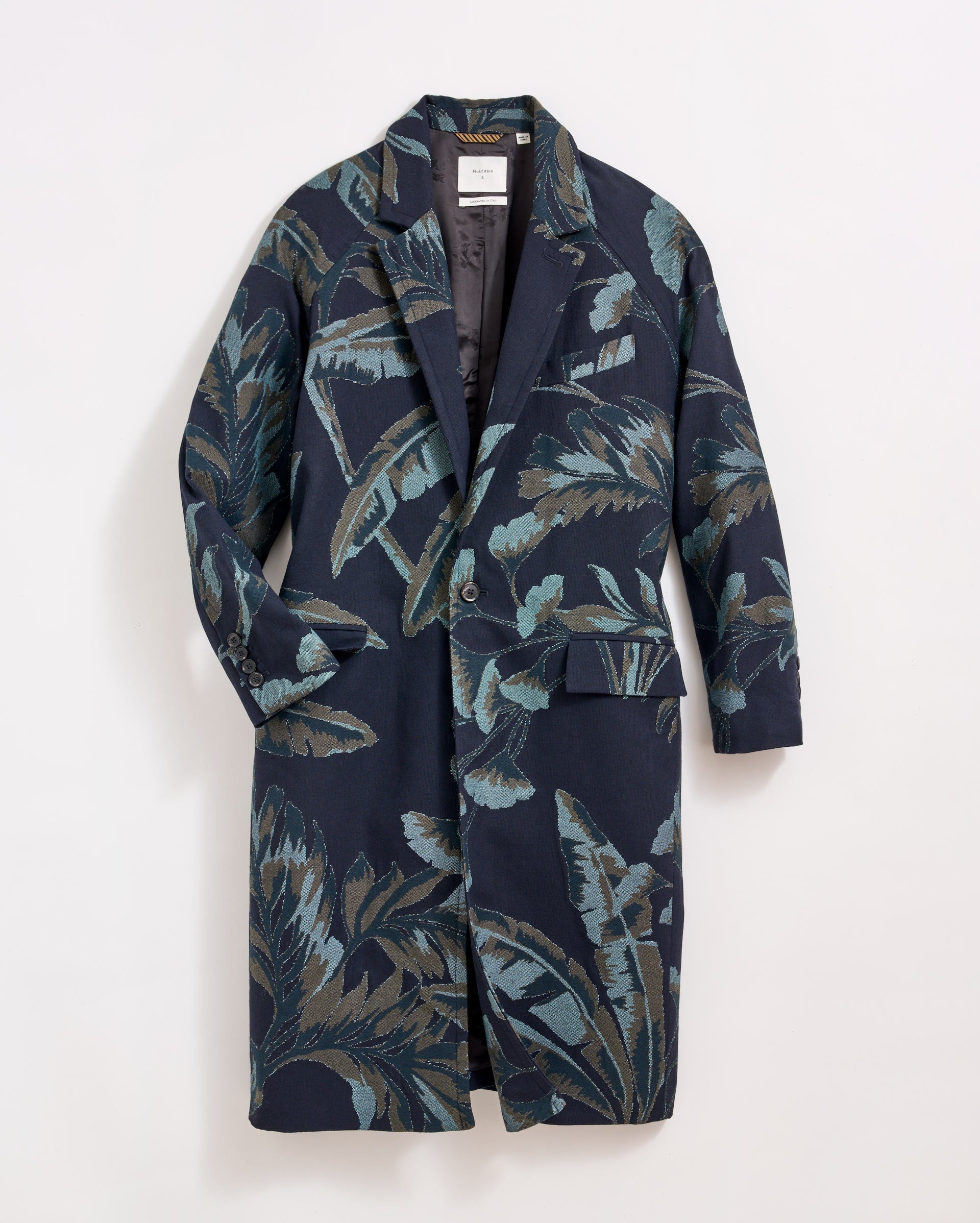 Tropical Oasis Jacquard Coat Navy Green Billy Reid