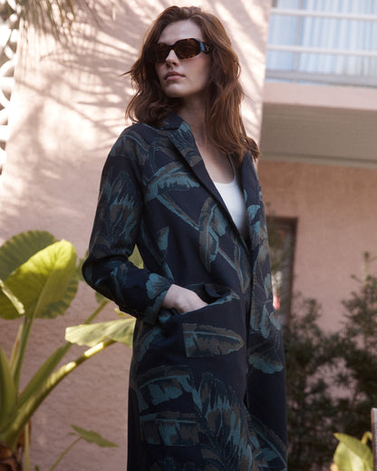 Tropical Oasis Jacquard Coat Navy Green Billy Reid