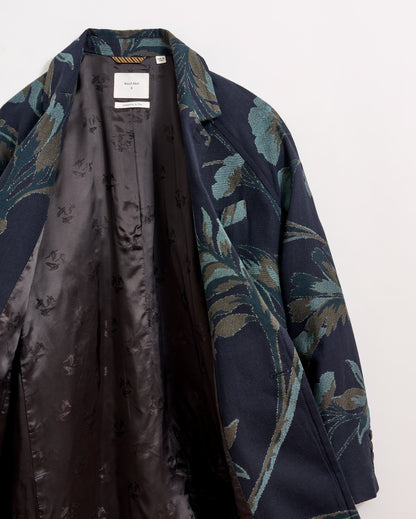 Tropical Oasis Jacquard Coat Navy Green Billy Reid