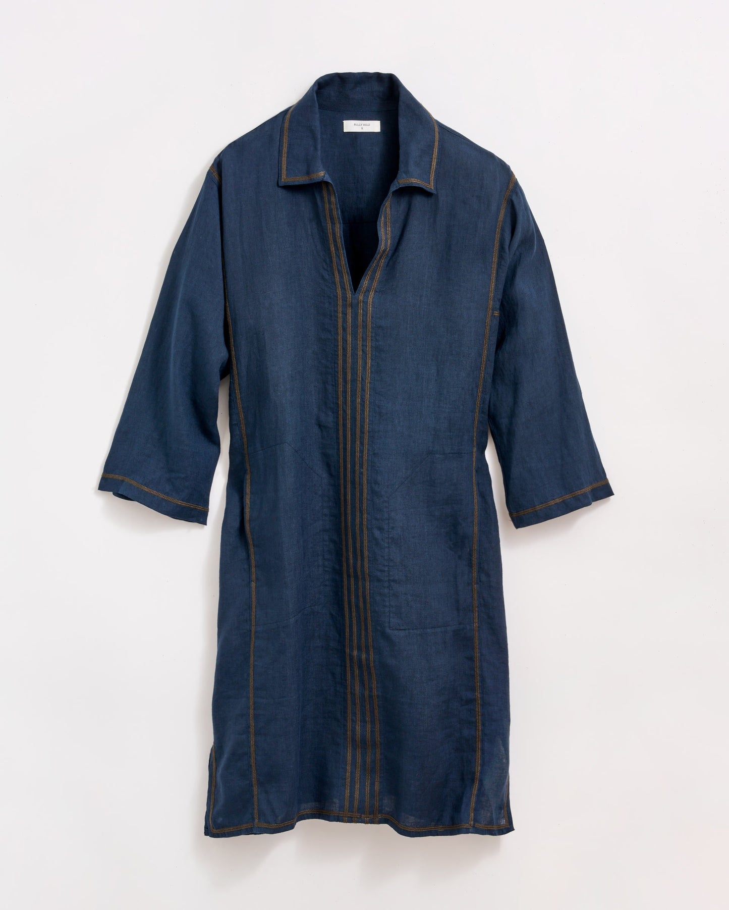Linen Chainstitch Tunic Dress Navy Billy Reid