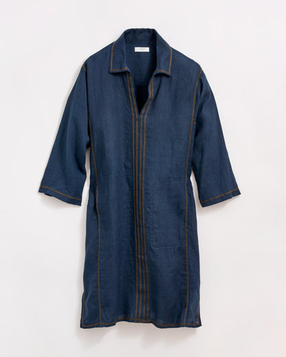 Linen Chainstitch Tunic Dress Navy Billy Reid