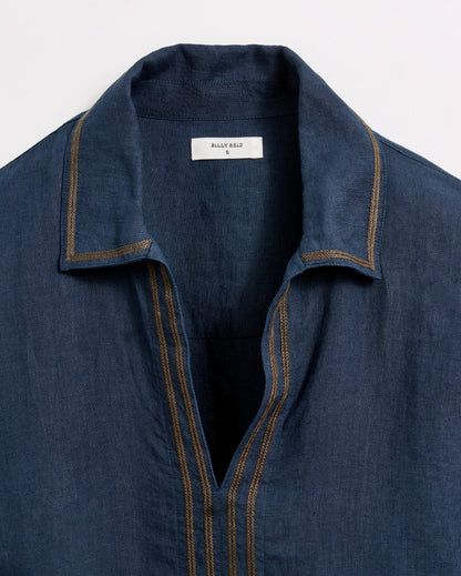 Linen Chainstitch Tunic Dress Navy Billy Reid
