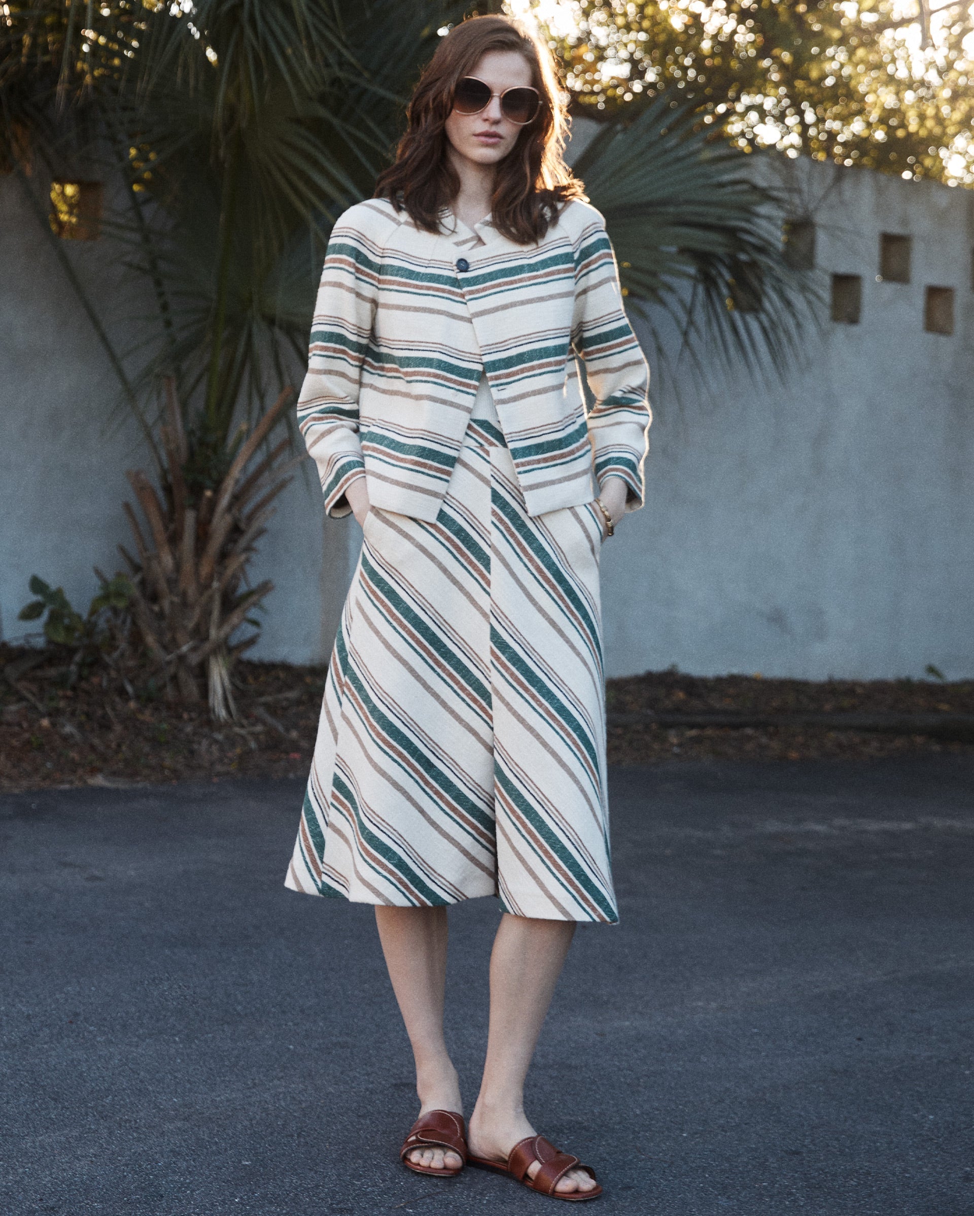 Desert Stripe Trouser Skirt Natural Green Billy Reid